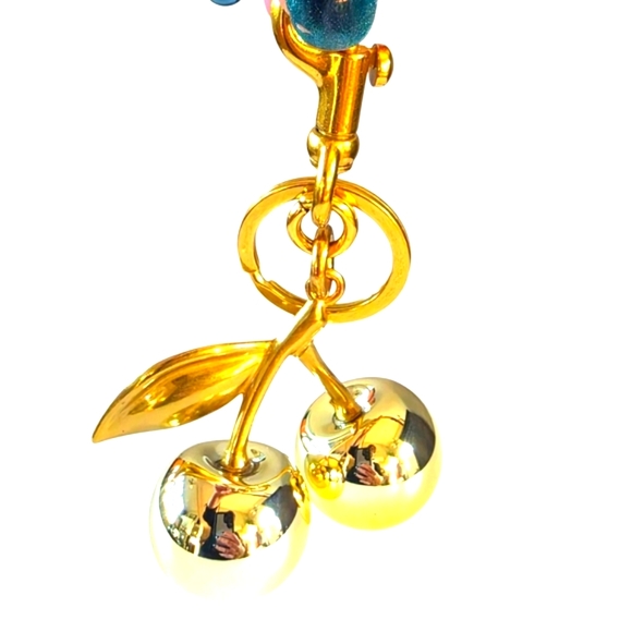 Metallic Gold Fashion Large Cherries Purse Charm Keychain - Picture 2 of 3